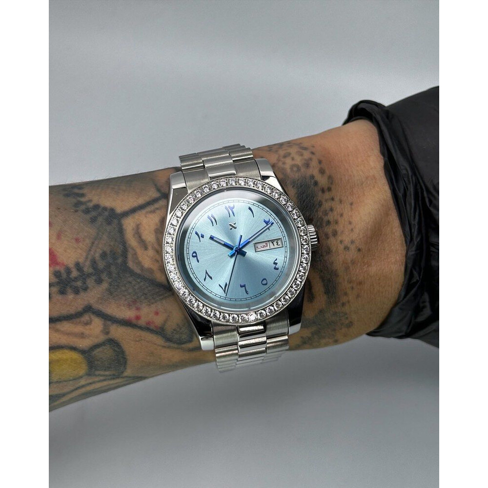 Custom Seiko Mod • Ice Blue Arabic Day-Date Diamond President • 39mm